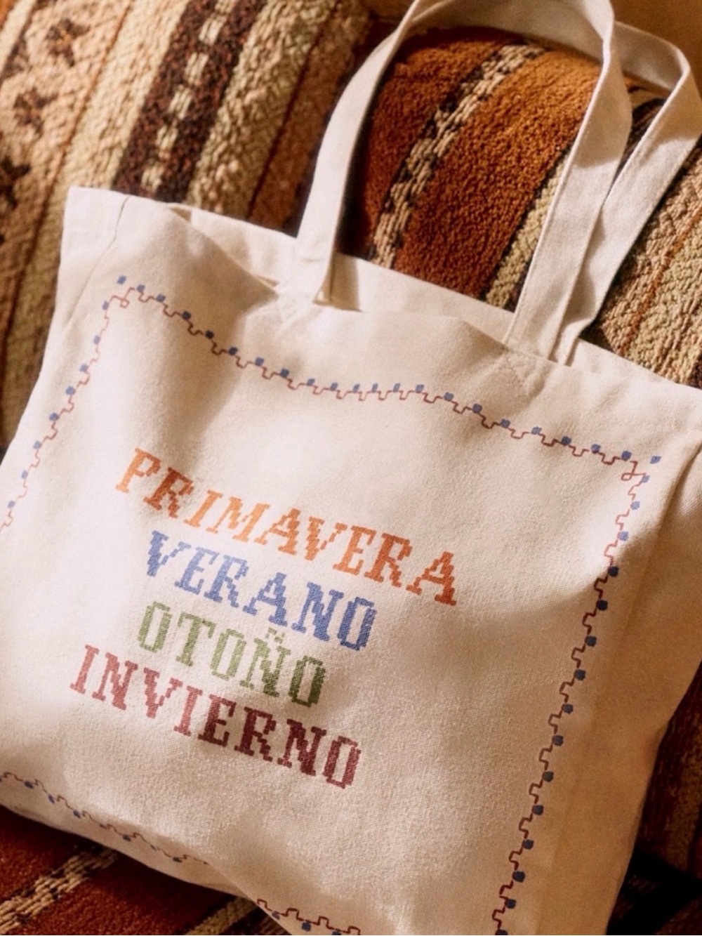 Sezane x Lucia Vergara Canvas Tote Bag with Seasonal Multicolor